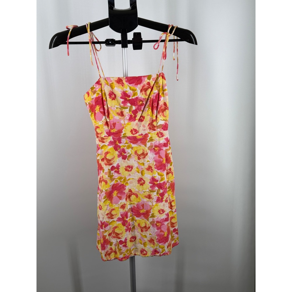 Old Navy Pink Yellow Floral Linen‎ Blend Tie Strap Mini Sundress XS